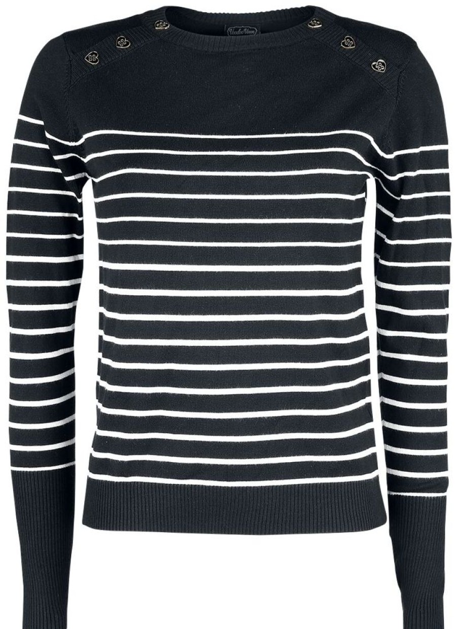 Voodoo Vixen Trojor & Cardigans | Black Sea Striped Crew Neck Sweater