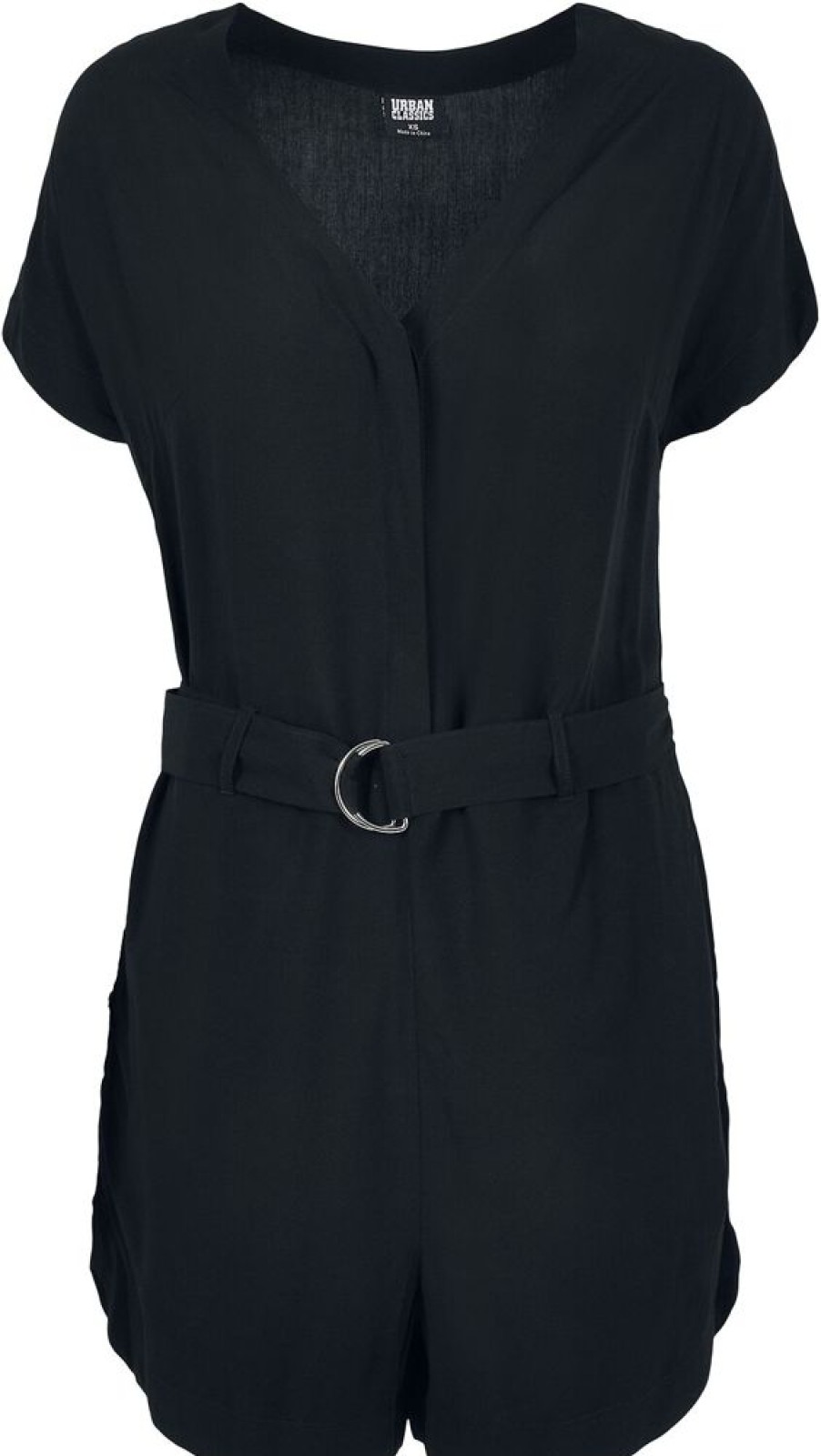 Urban Classics Overaller & Jumpsuits | Ladies' Short Black Viscose Belt Jumpsuit