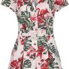 Voodoo Vixen Byxor | Tropical Flamingo Print Button Up Playsuit